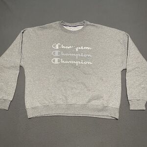 Champion‎ Womens Long Sleeve Gray Crew Neck Cropped Sweatshirt Activewear XL